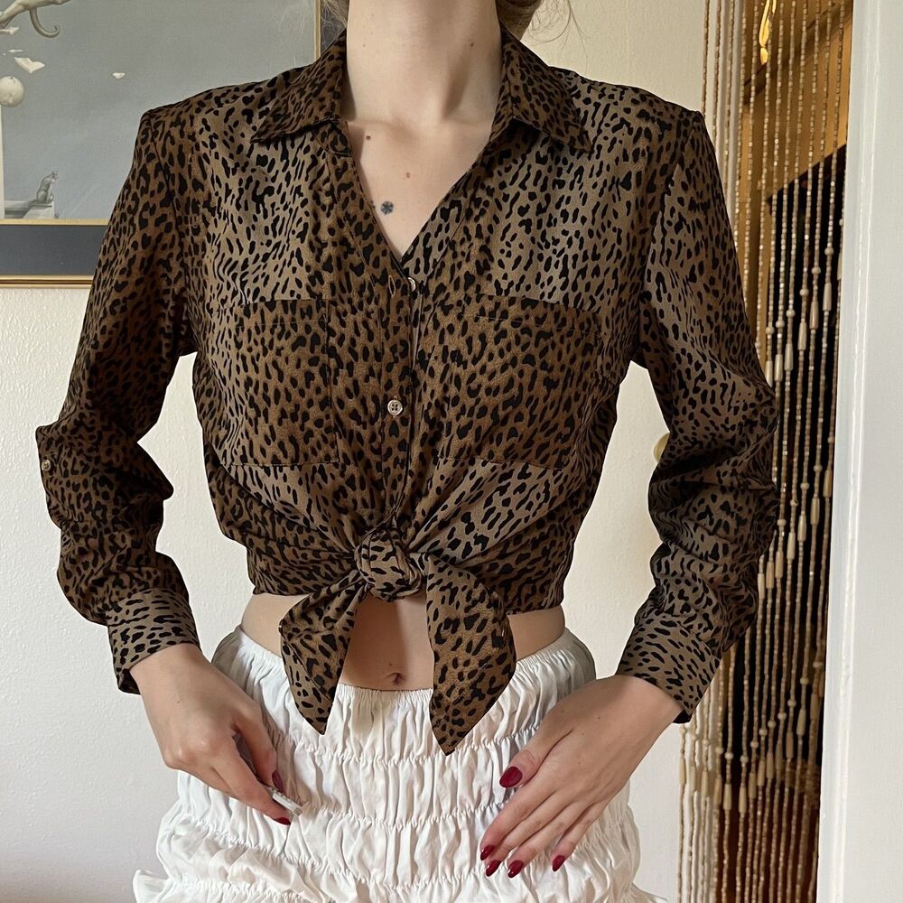 Faded Glory Leopard Print Button Down Long Sleeve Size S Rockstar Girlfriend